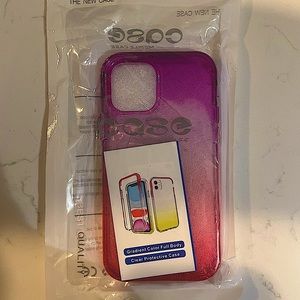 iPhone 12 Pro Max red and purple protective case.